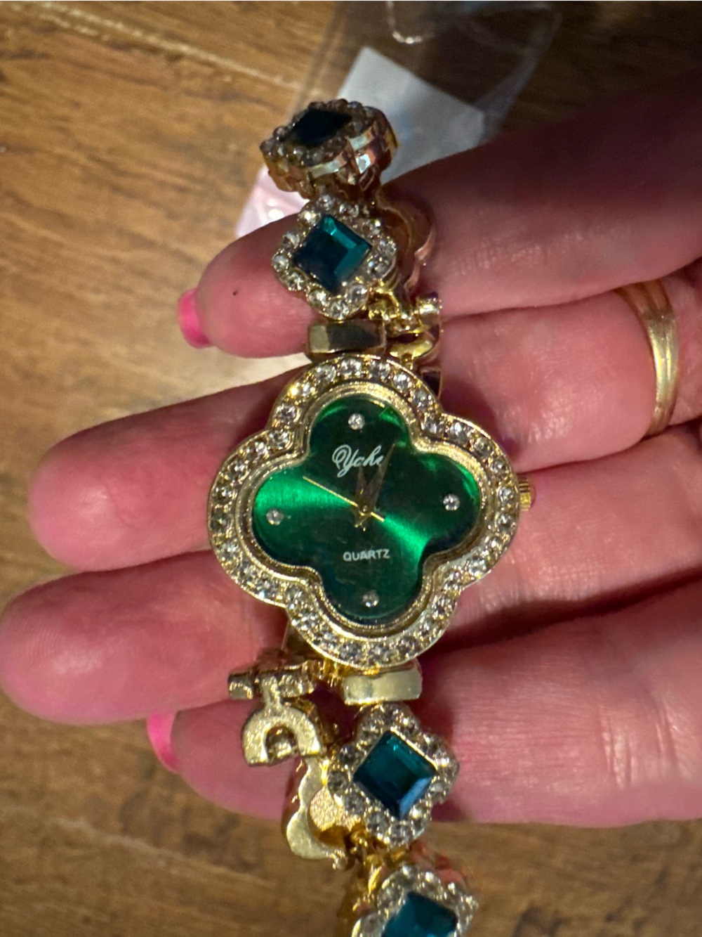 Gorgeous gemstone bracelet watch faux emeralds & CZ stones.